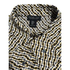 Rachel Zoe black/gold/white Geometric print satin button down blouse Size Medium